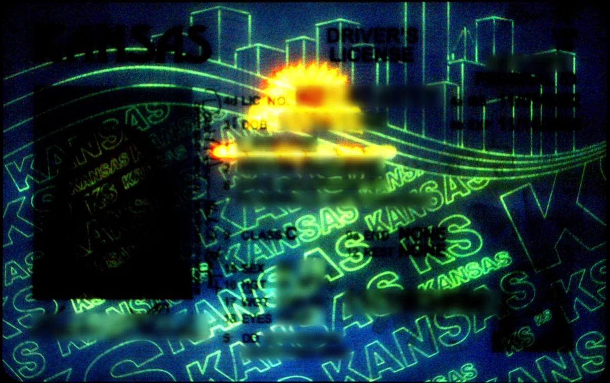 Ultraviolet features on a Kansas drivers license