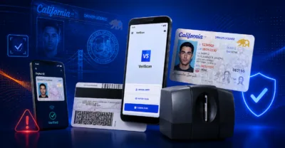 ID scanners and sample IDs in front of blue tech background