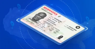 New Nebraska driver's license on a blue tech background