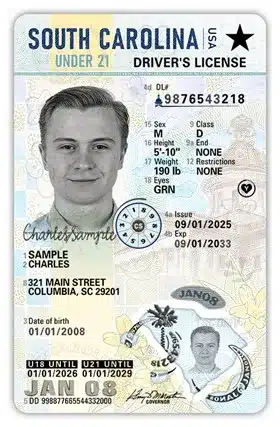 Front of the new South Carolina id card