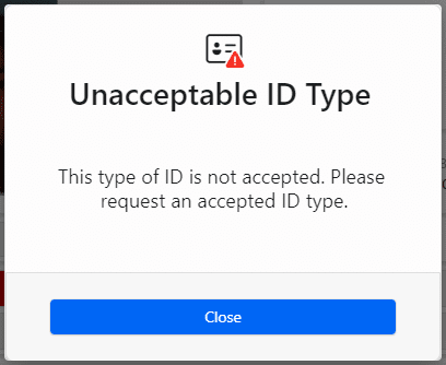 Pop-up non REAL ID compliance inside VeriScan