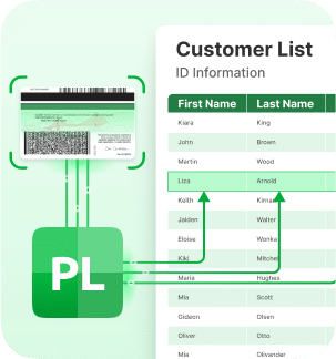 ParseLink logo and the back of an ID with the fields flowing into software