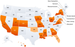 Map of states mobile IDs compatible with VeriScan for Windows