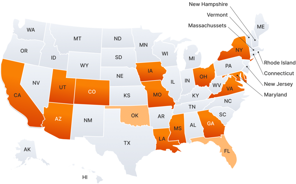 Map of states mobile IDs compatible with VeriScan for Windows