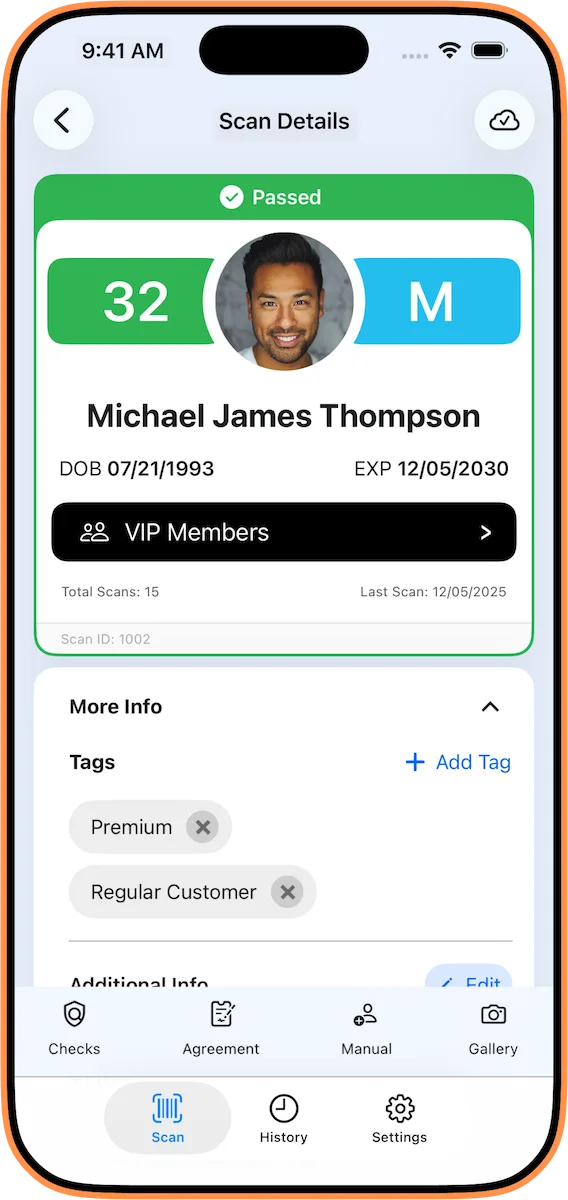 Visitor profile on the VeriScan for iOS app