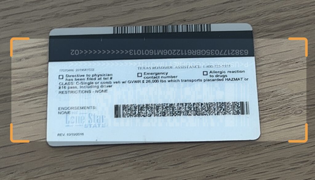 Screenshot of the VeriScan app scanning an ID