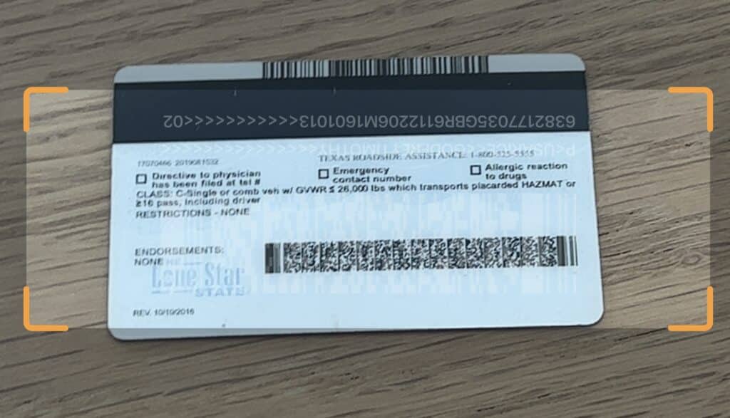 Screenshot of the VeriScan app scanning an ID